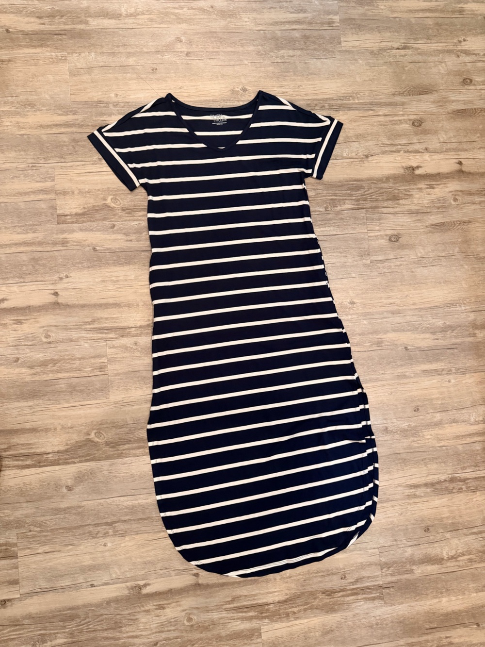 Time and Tru Navy and White Striped Maxi tshirt Dress